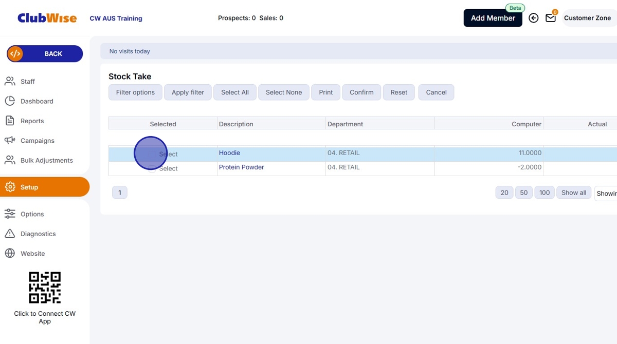 Sales - Managing Stock in ClubWise